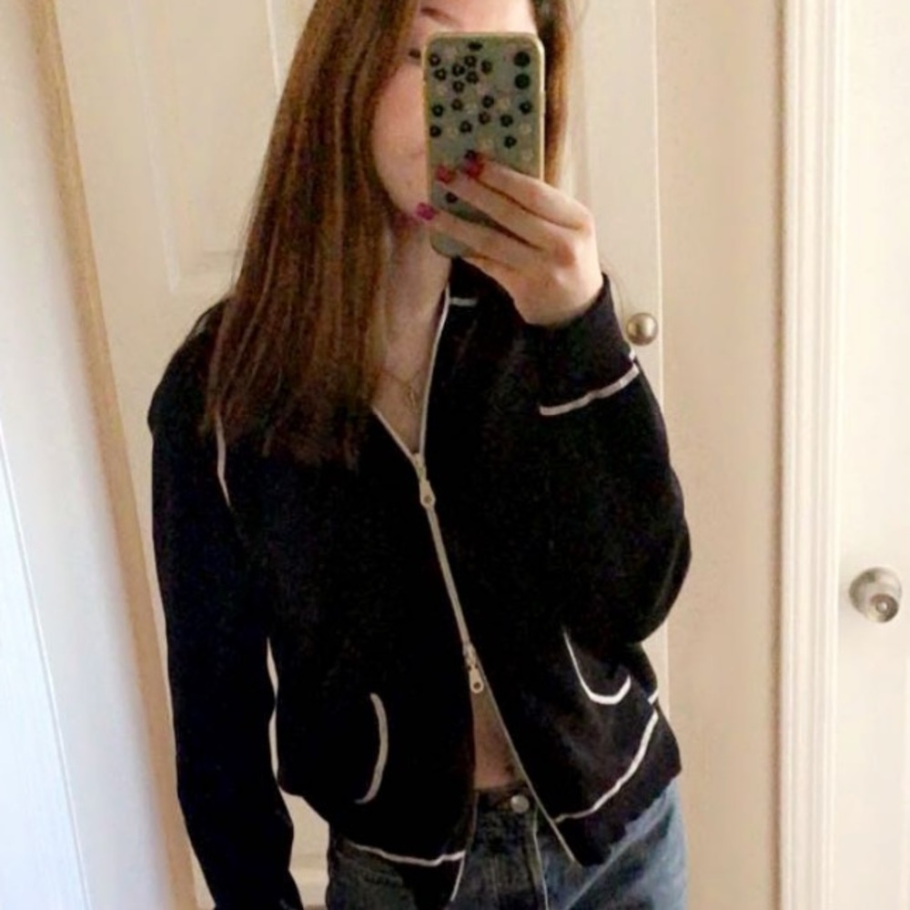black zip jacket white stitching